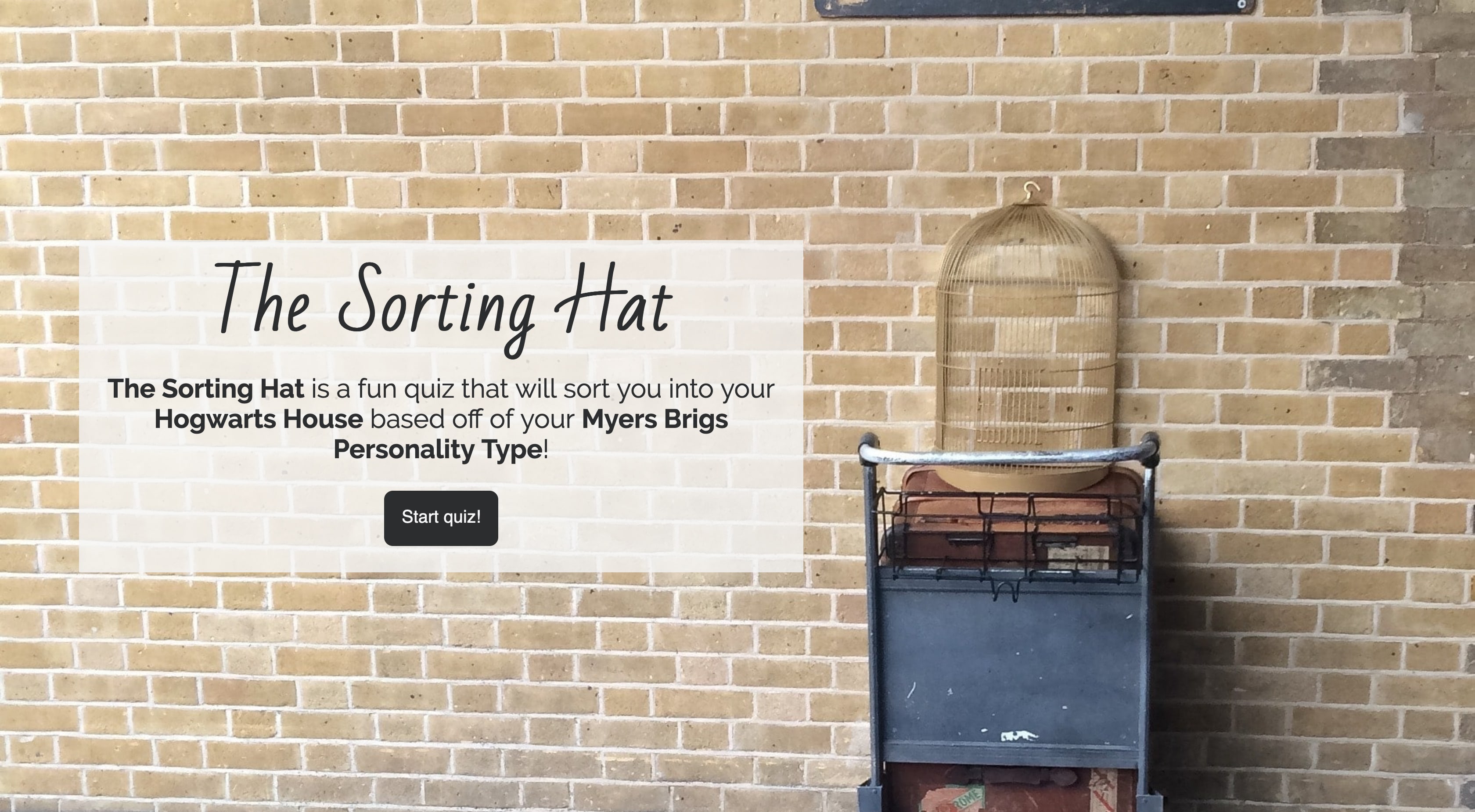 Screen capture of the landing screen for the Sorting Hat